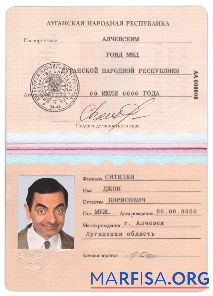 Blank Luhansk People's republic passport sample